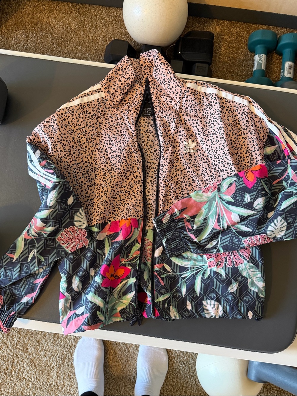 adidas Pink Floral & Leopard-Print Lightweight  Jacket